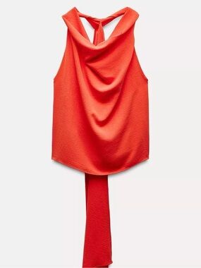 Zara Vibrant Orange Halter Top with Back Sash